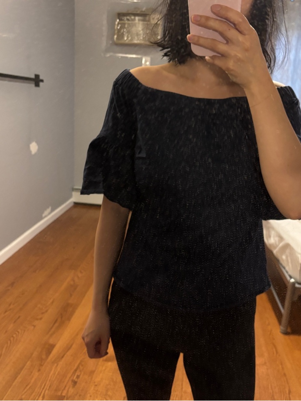 Banana Republic Off-Shoulder Navy Blue Flutter Sleeve Top
